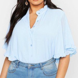 Plus Woven Ruffle Angel Sleeve Blouse